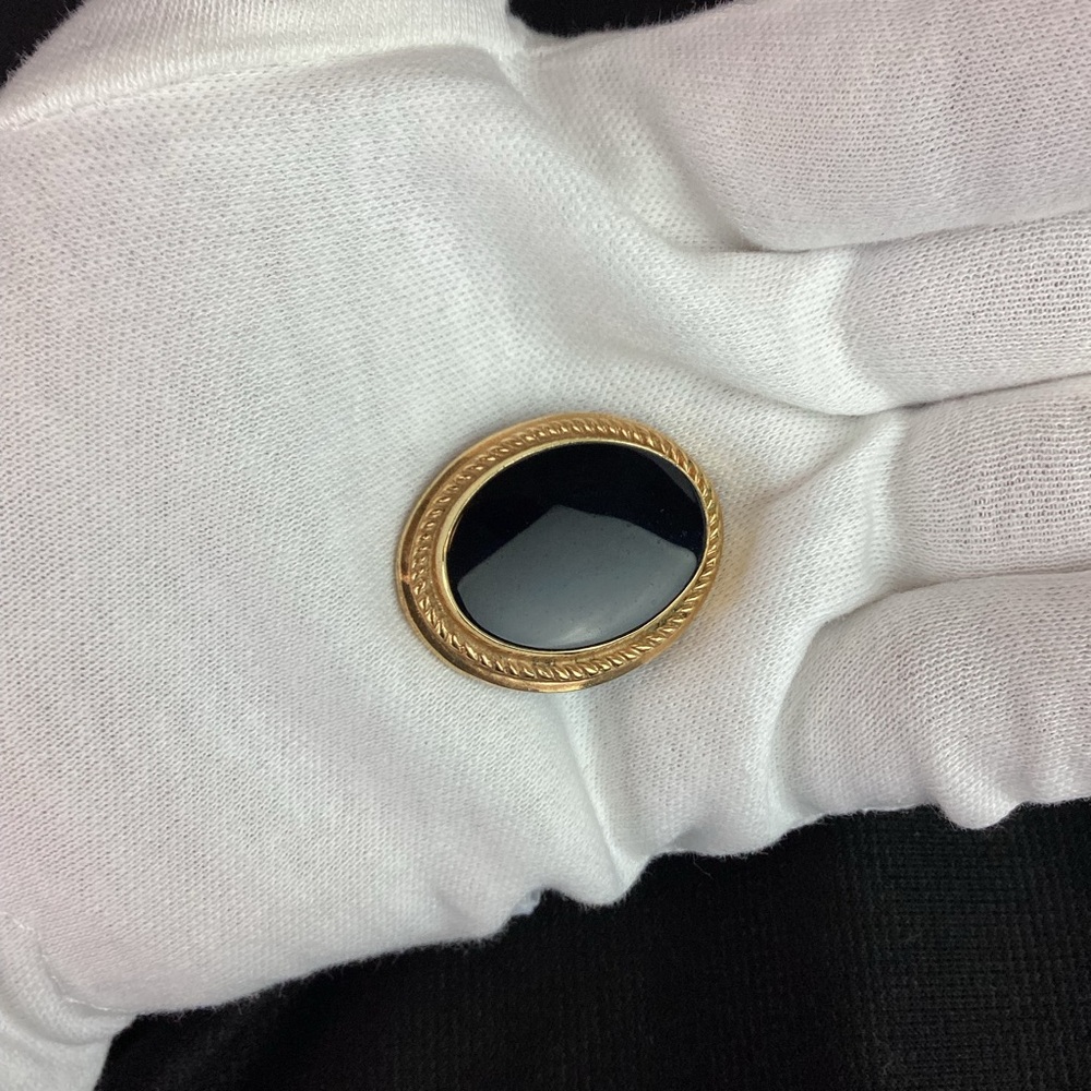 Vintage Signed H.G. 12K GF Gold Filled Black Onyx Pendant Pin Brooch - Picture 2 of 6